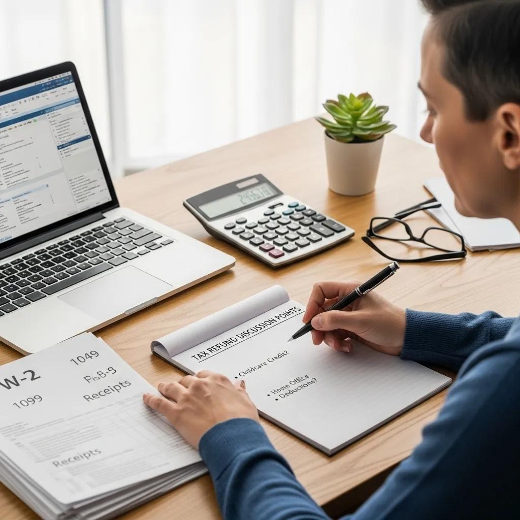 Person checking federal tax forms and calculator