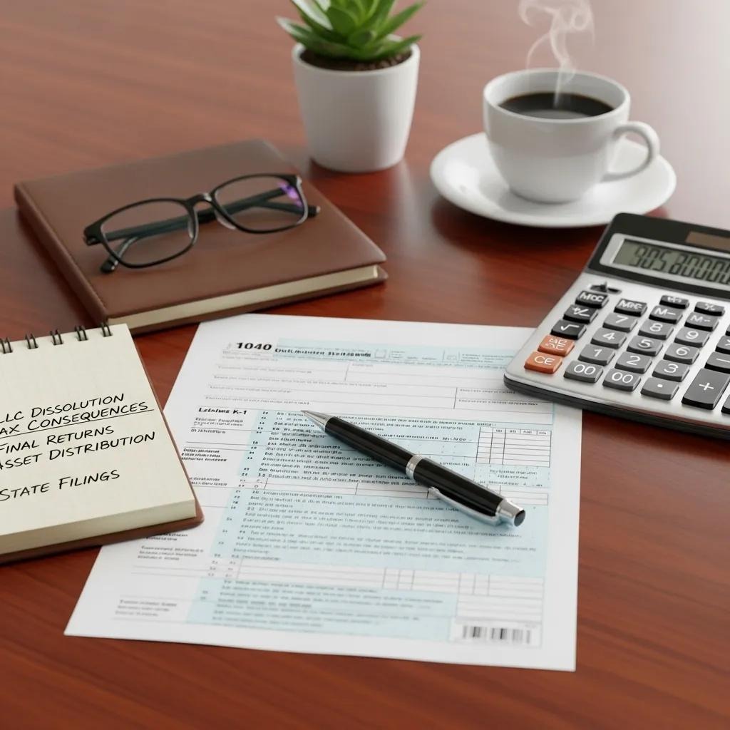 Close-up of tax forms and tools for understanding LLC tax consequences