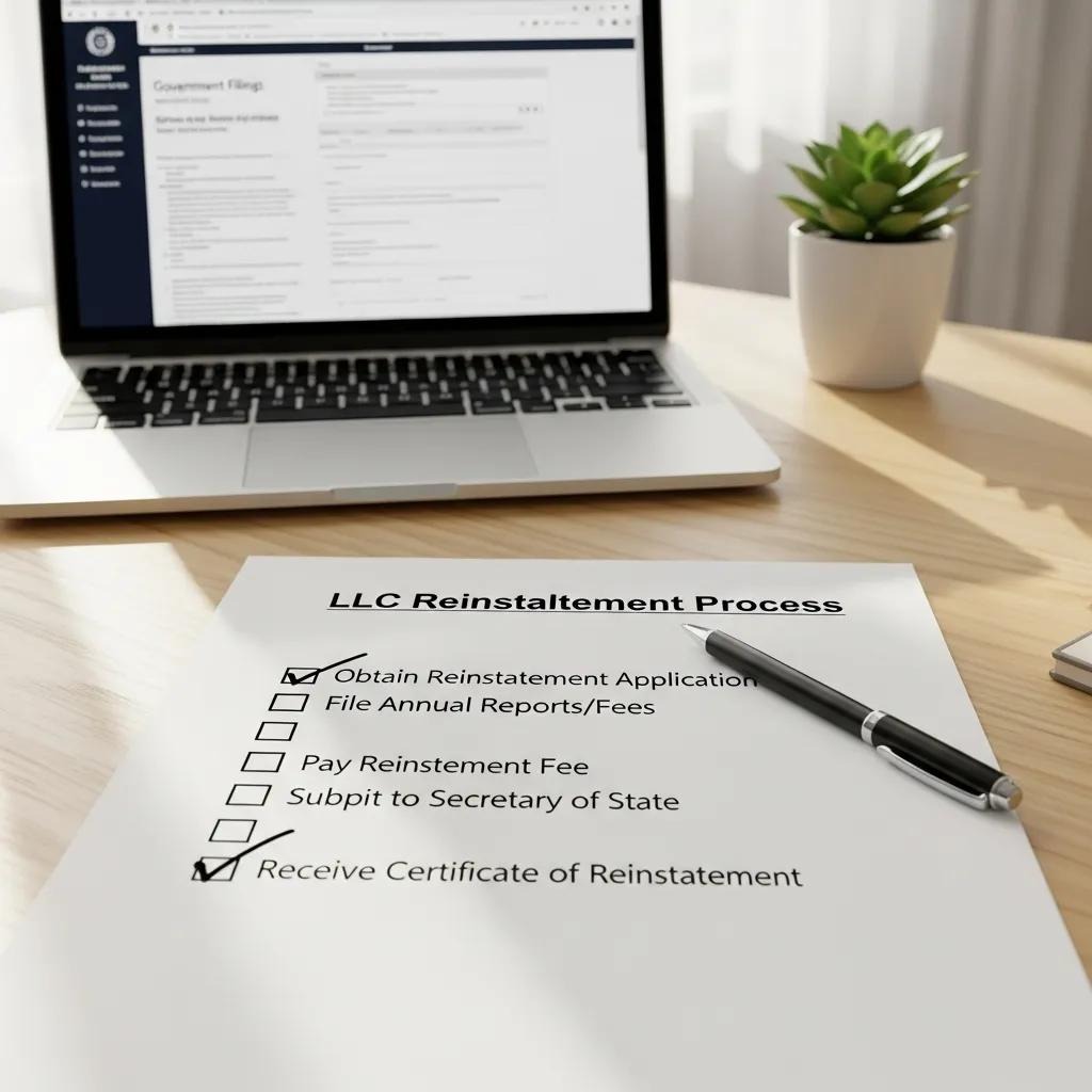 Lista de pasos para restablecer una sociedad de responsabilidad limitada (LLC) disuelta en un espacio de trabajo