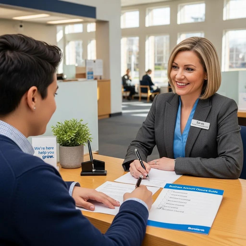 Persona que cierra una cuenta bancaria empresarial con un representante del banco durante la disolución de una sociedad de responsabilidad limitada (LLC)