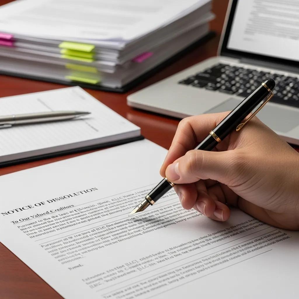 Hand writing a creditor notification letter for LLC dissolution