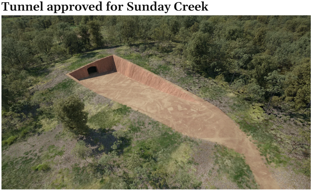 Tunnel approved for Sunday Creek