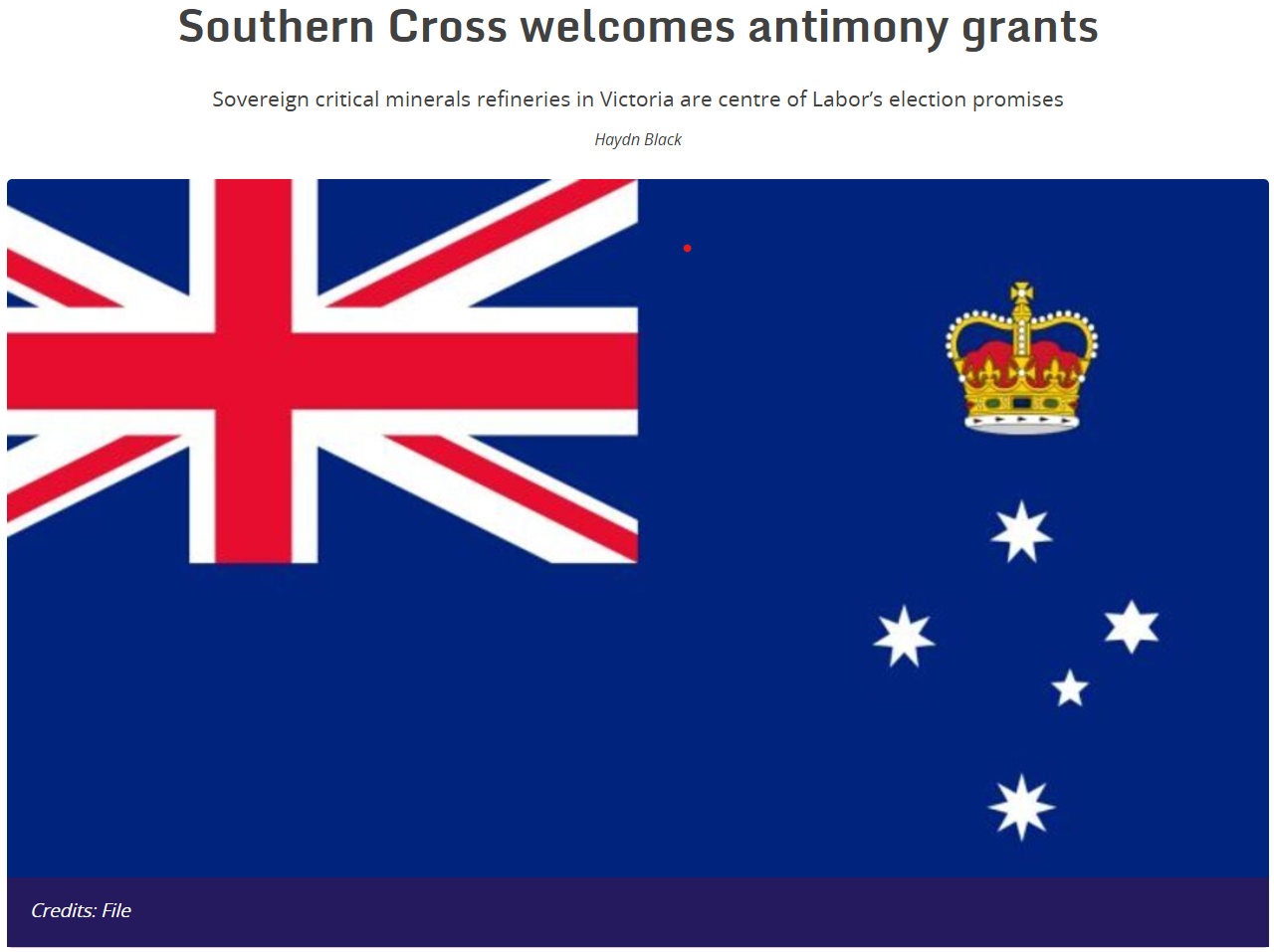 Southern Cross welcomes antimony grants