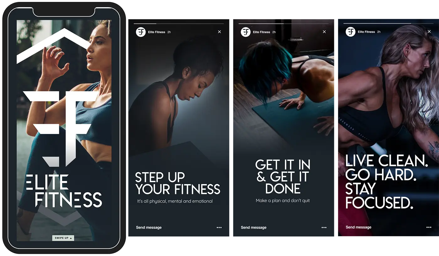 A mockup of Elite Fitness instagram stories