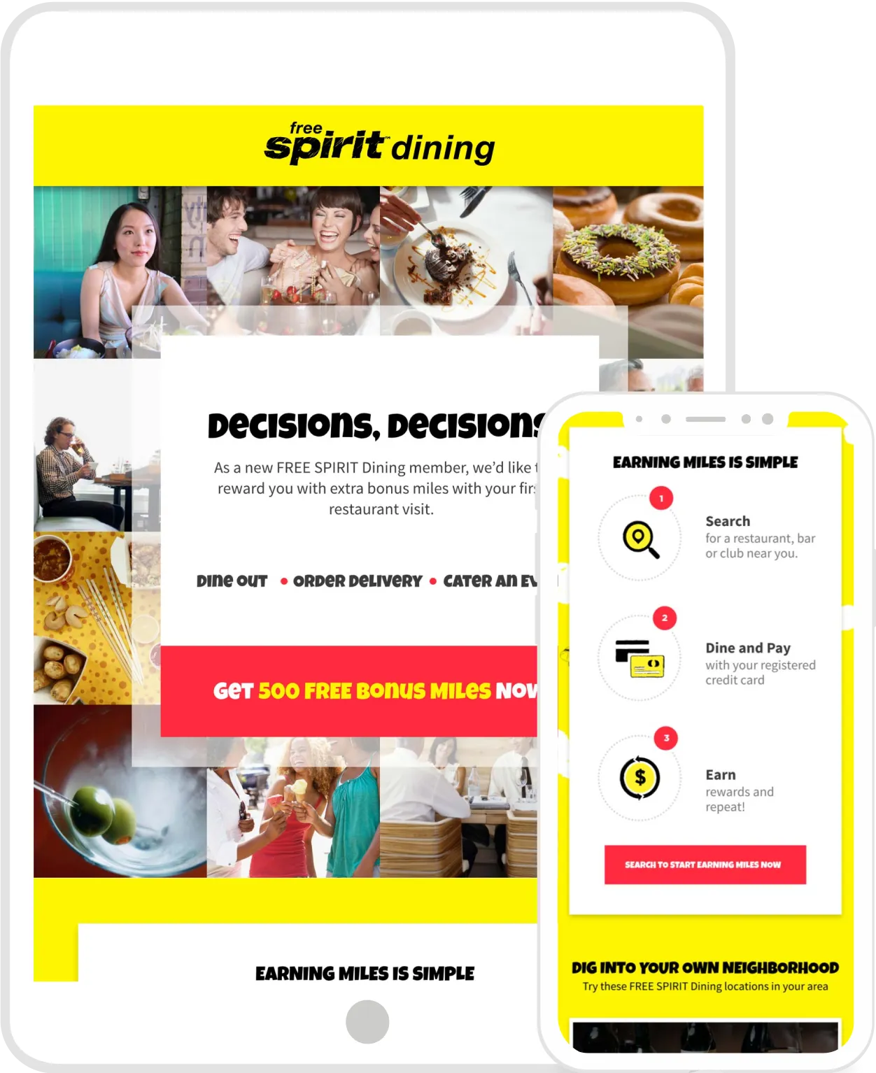 Mockup of Spirit Airlines FreeSpirit Dining email