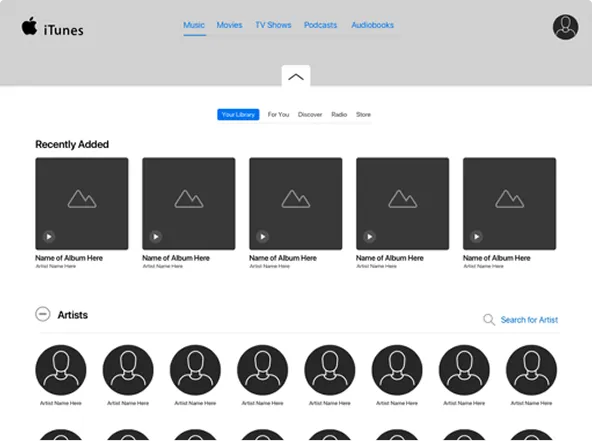 iTunes homescreen wireframe