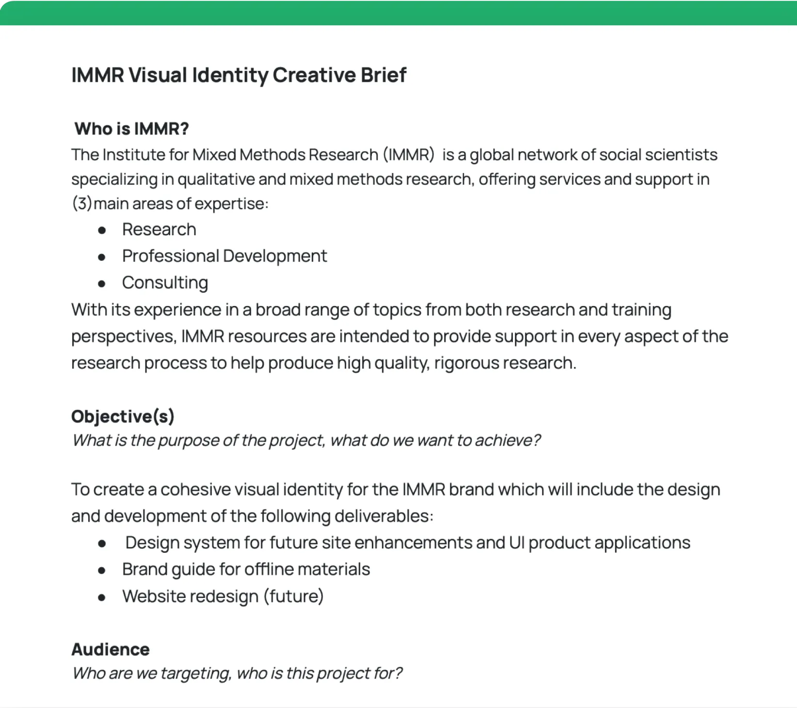 IMMR Creative Brief
