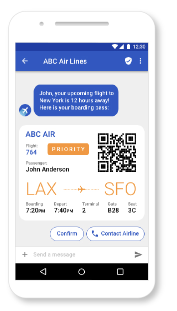 RCS message with flight info on the phone