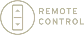 Remote control icon with up and down arrows.