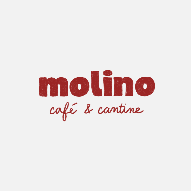 Création de l'identité visuelle de Molino. Déclinaison sous différents supports : menu, affiche, feed instagram.