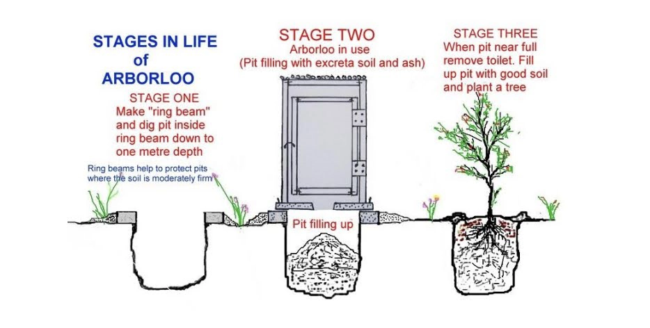 three stages of composting arborloo toilet