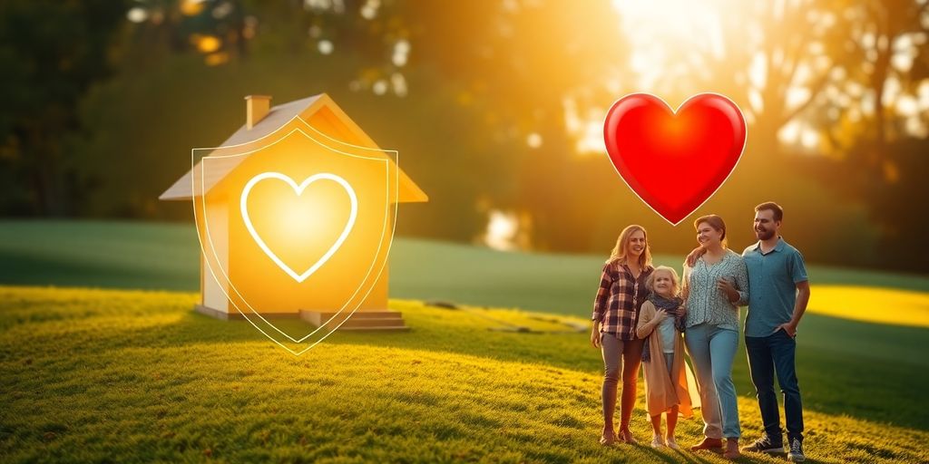 Casa protegida con un corazón seguro y una familia feliz