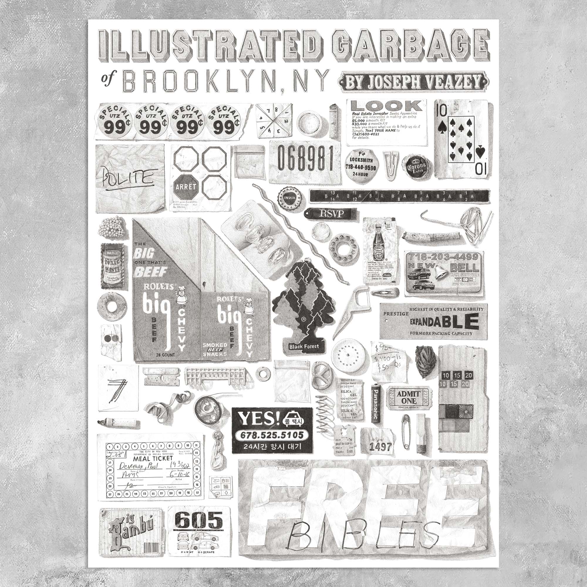 Illustrated Garbage Brooklyn Poster 