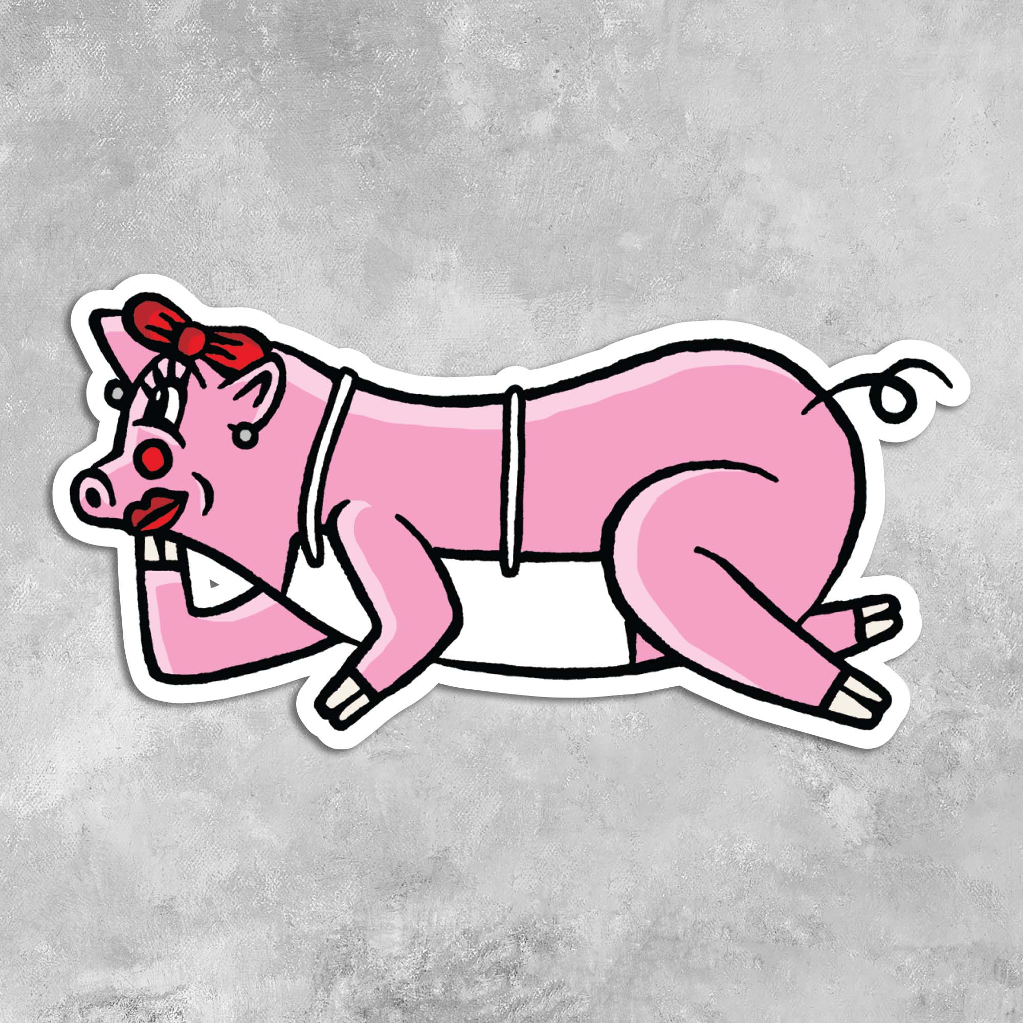 Female Barbecue Pig Cartoon Vinyl Sticker