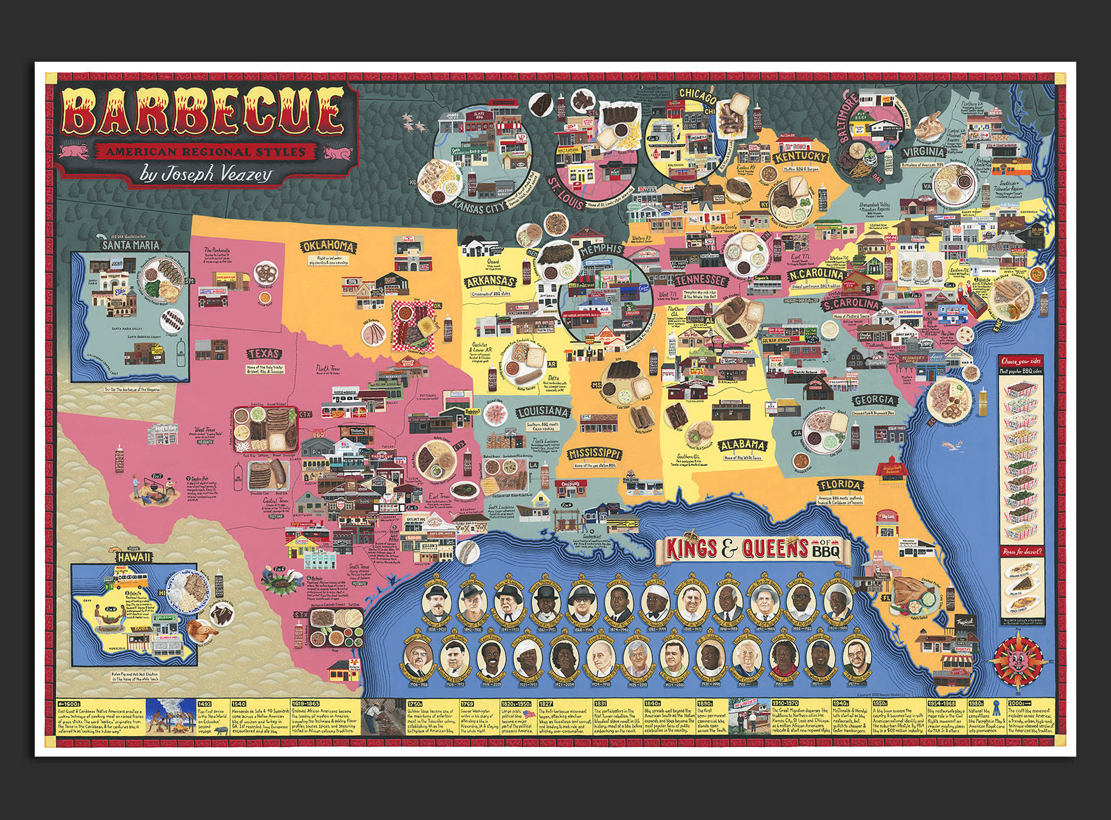 American Barbecue Map Illustrated Poster