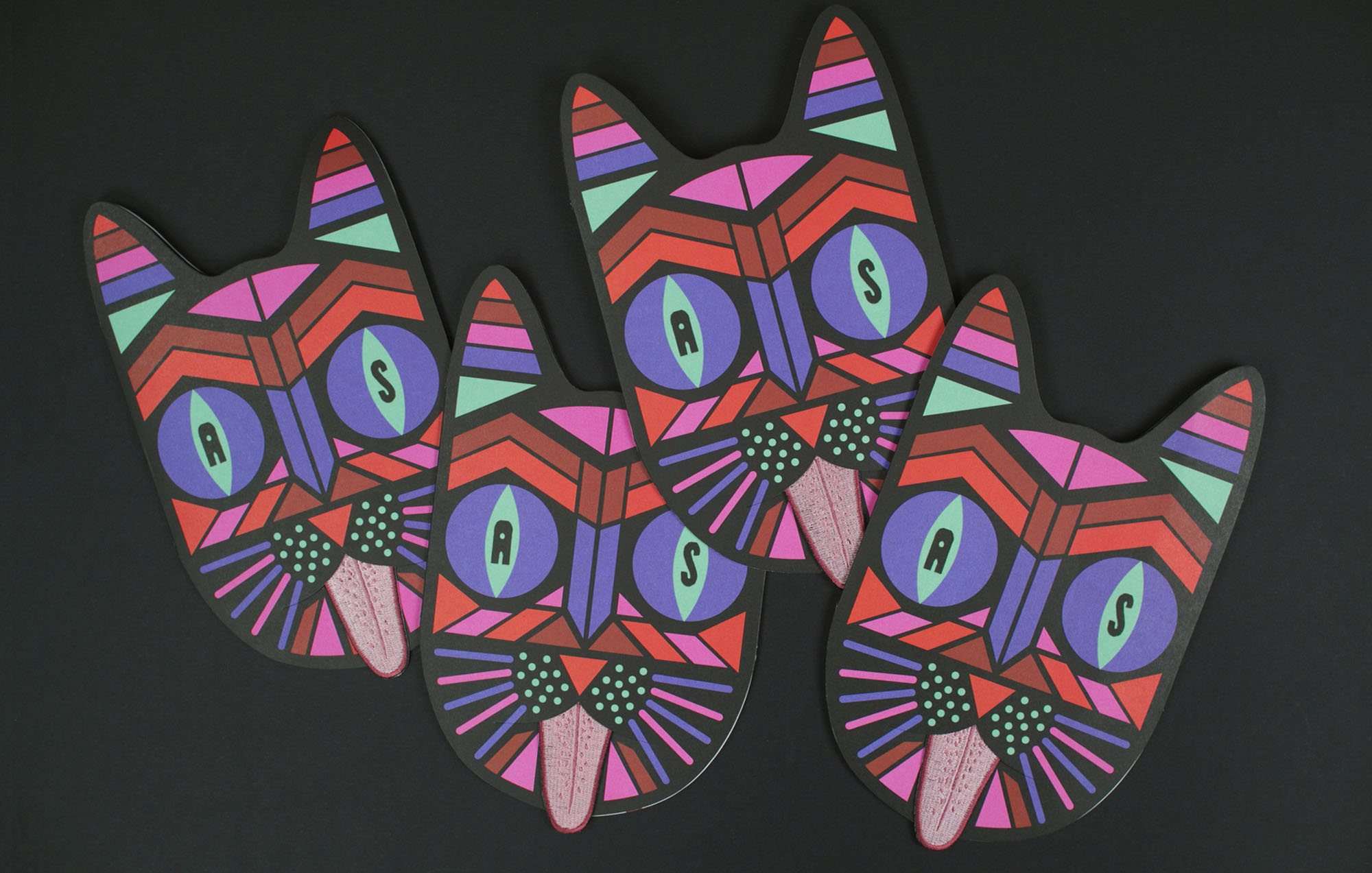 four identical cat shaped cards 