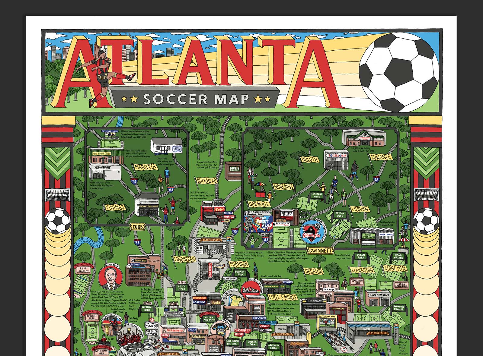 American Barbecue Map Illustrated Poster