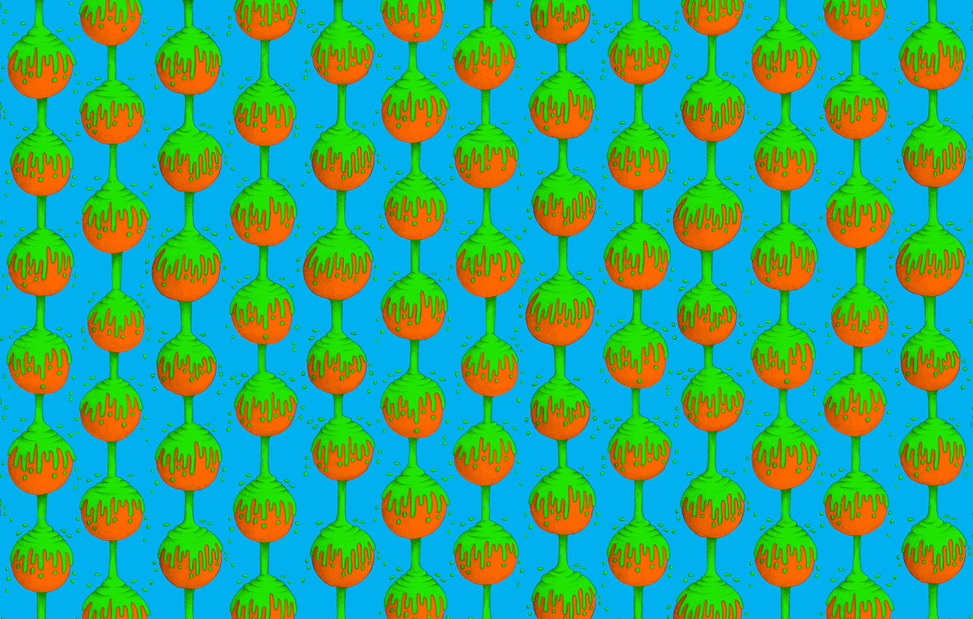 a green and orange patterned illustration with a blue background