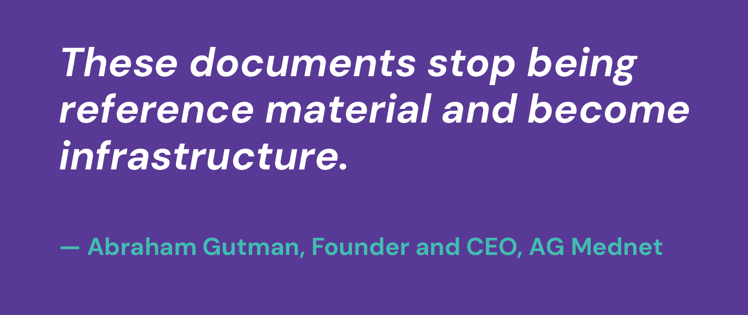 These documents stop being reference material and become infrastructure. — Abraham Gutman, Founder and CEO, AG Mednet