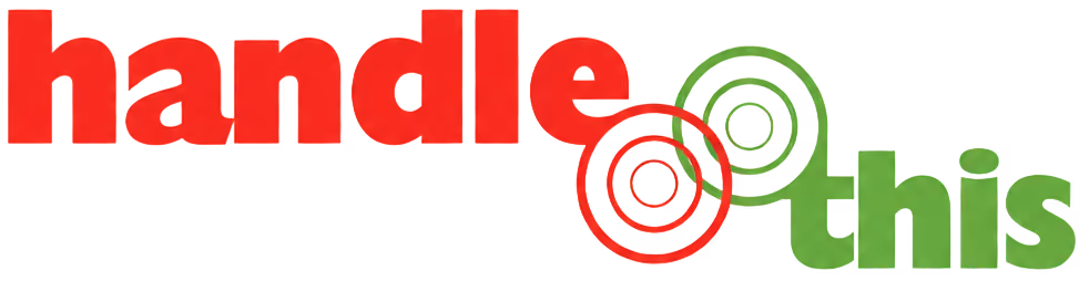 Logo with red letters 'handle' and green letters 'this' overlapping stylized target shapes.
