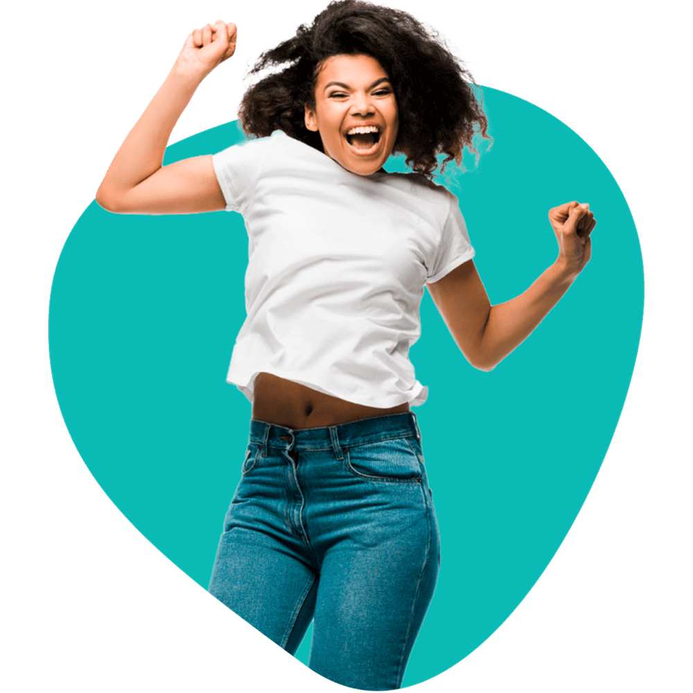 Woman jumping in joy.