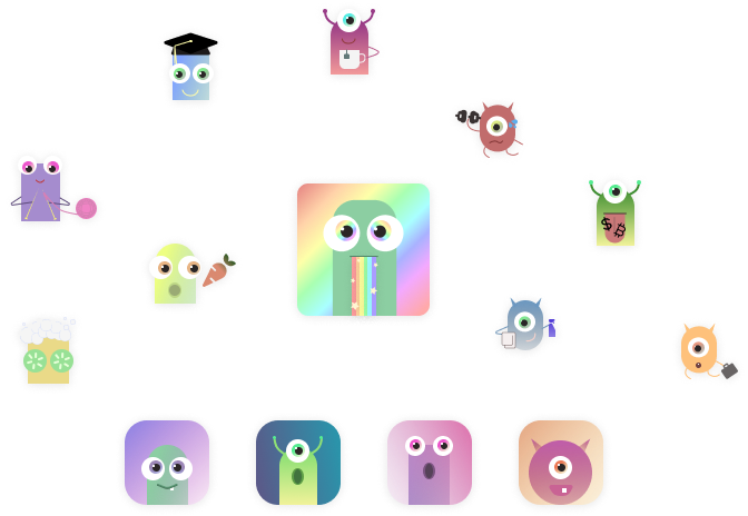 cute colorful monsters
