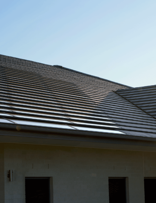 Close-up of Volt integrated solar tiles matching the roof profile and watercourse of traditional tiles.