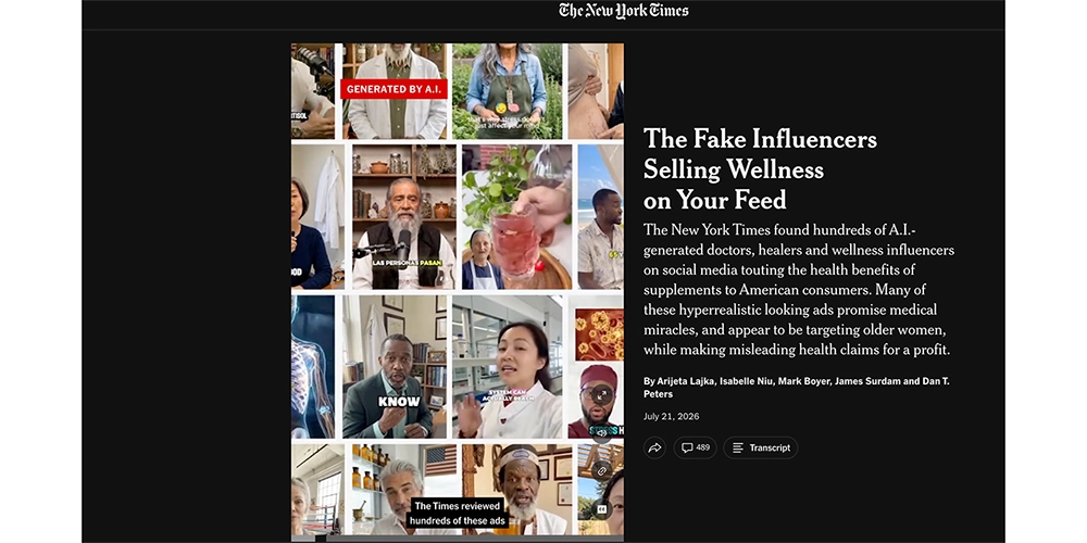 Foto: Screenshot Website The New York Times | The Fake Influencers Selling Wellness on Your Feed