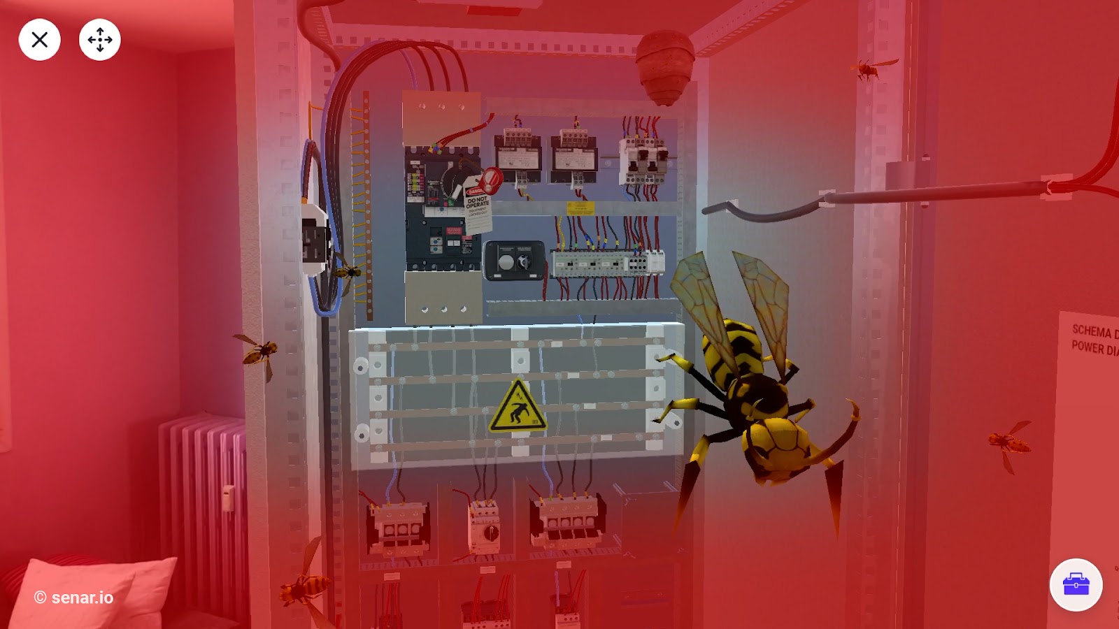 Ataque de avispas en un armario eléctrico en Realidad Aumentada