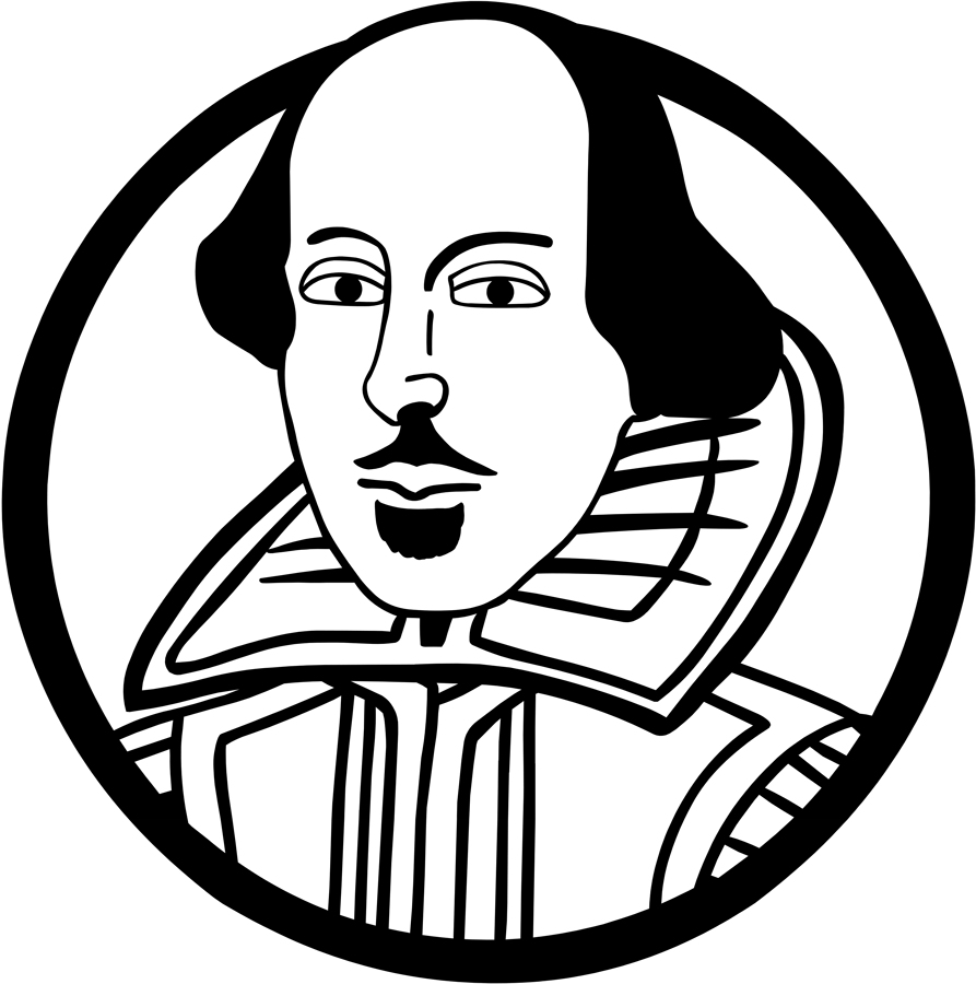 A cartoon headshot of William Shakespeare.