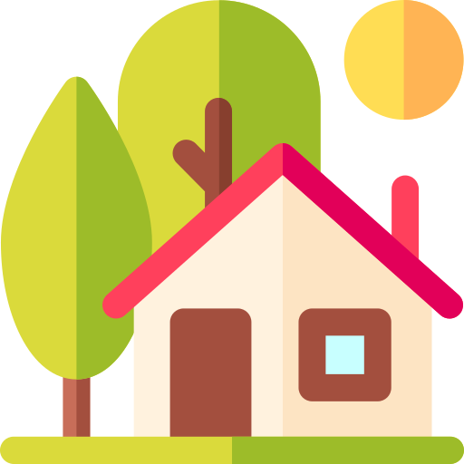 Cartoon image of a lake and mountains