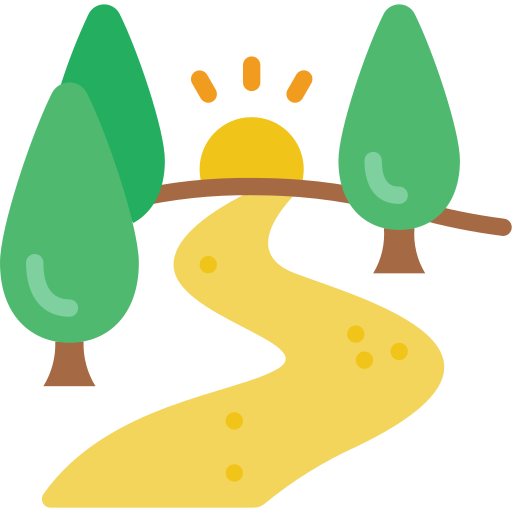 Cartoon image of a lake and mountains