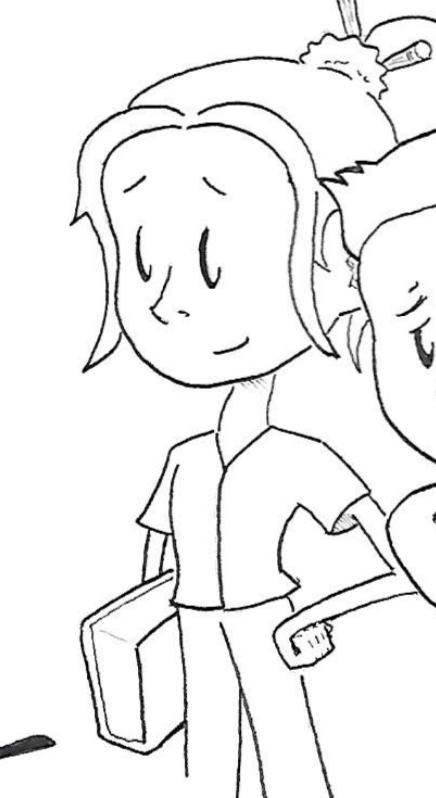 A cartoon drawing of a 12-year-old girl.