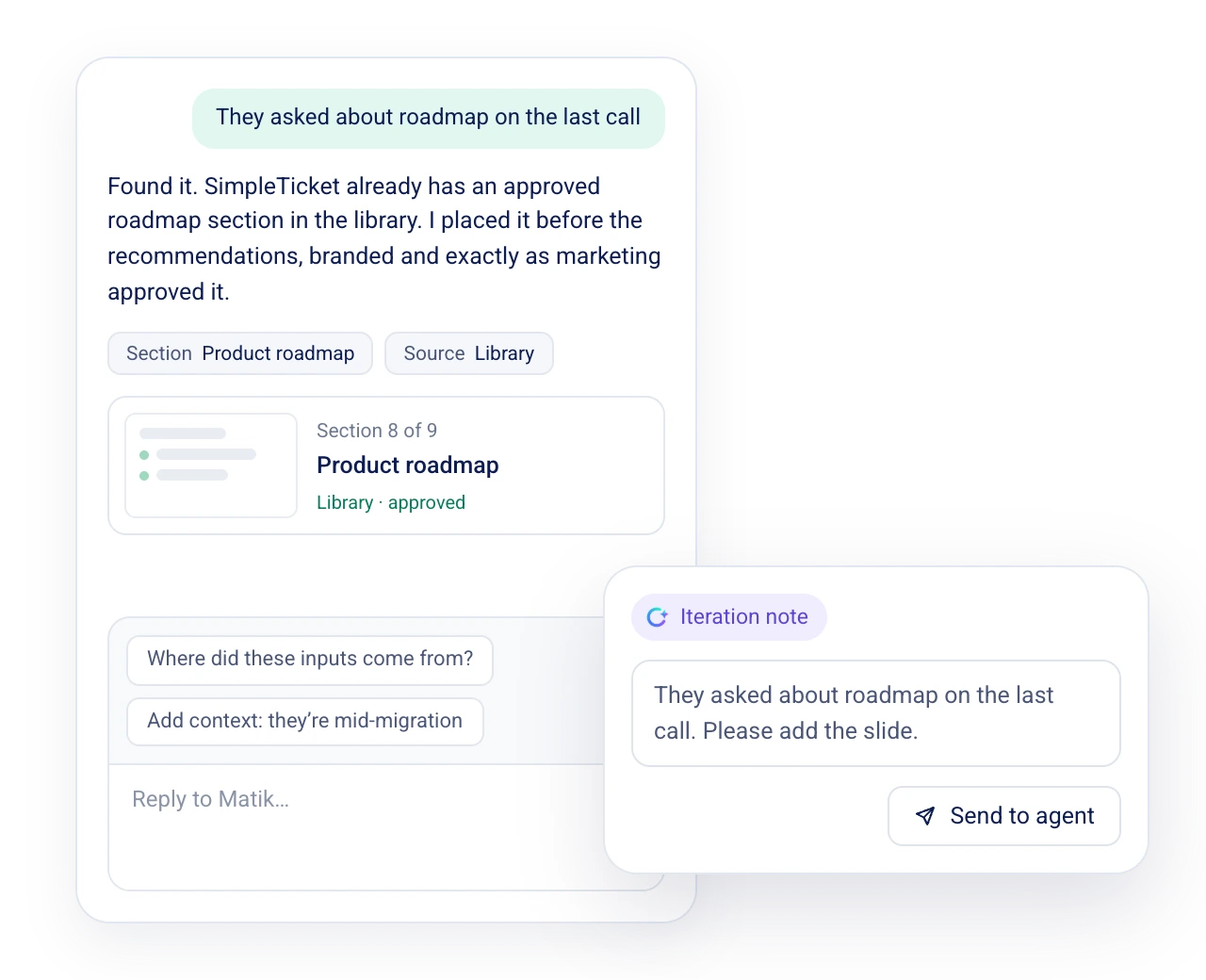 Add account context and approved roadmap content with a Matik agent.