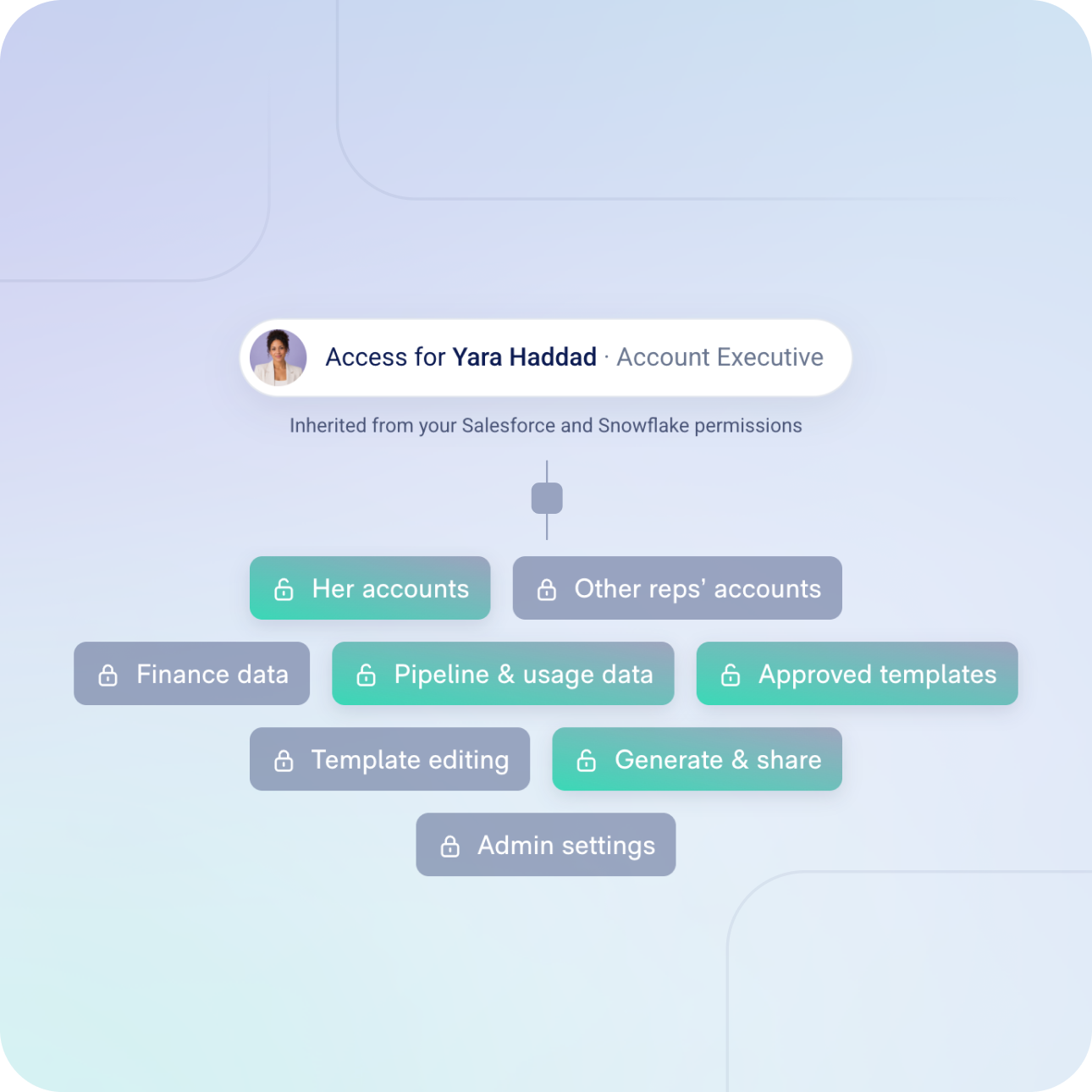 Account access inherits Salesforce and Snowflake permissions.