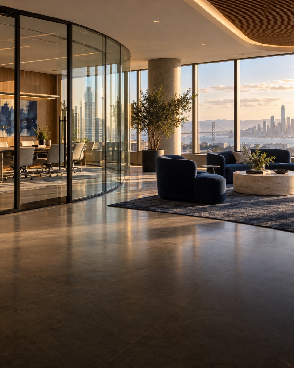 Illustrative workspace, AI-generated; not an actual Okta office