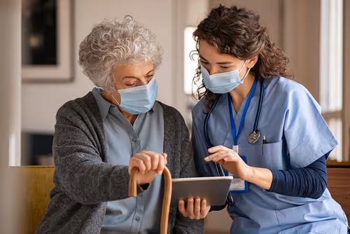 Endoscopic doctor and elderly woman