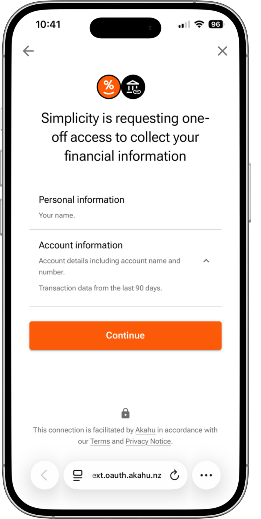 Simplicity consent screen