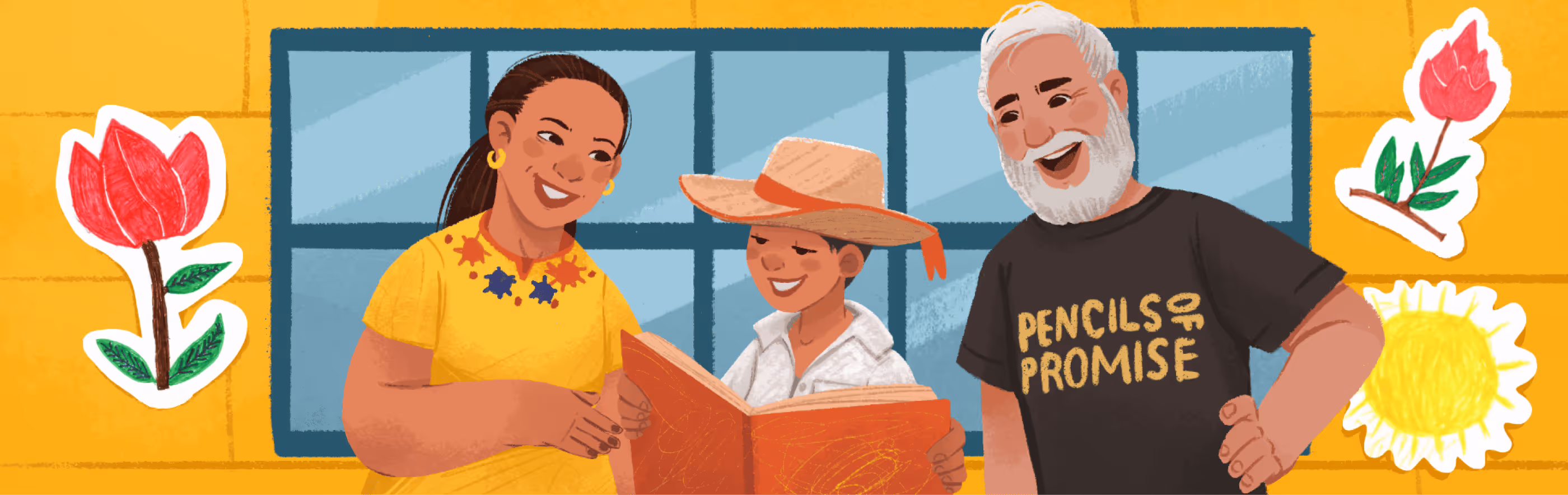 Illustration of teachers reading with a child