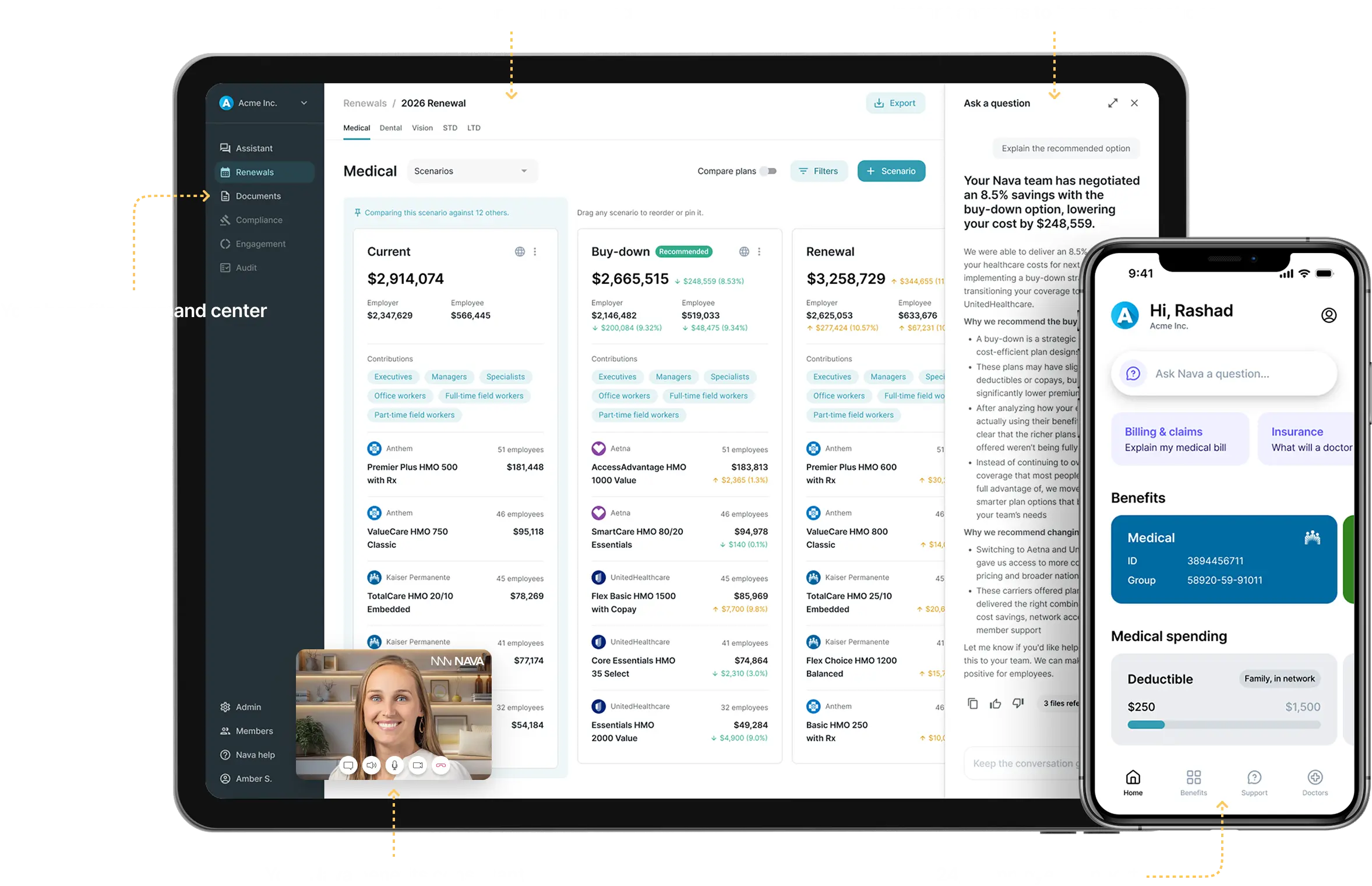 Image of the Nava HQ platform on a mobile phone and a desktop screen