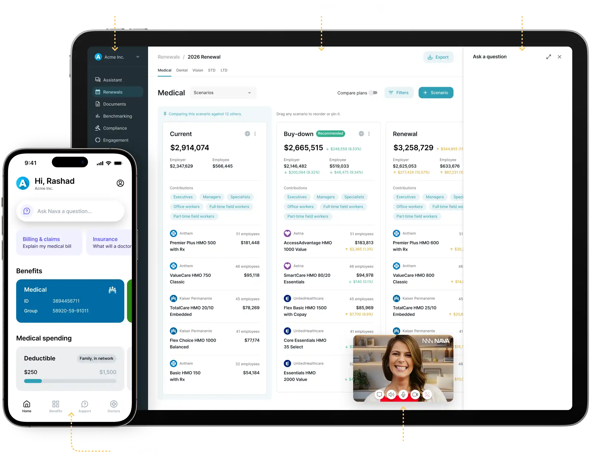 Image of the Nava HQ platform on a mobile phone and a desktop screen