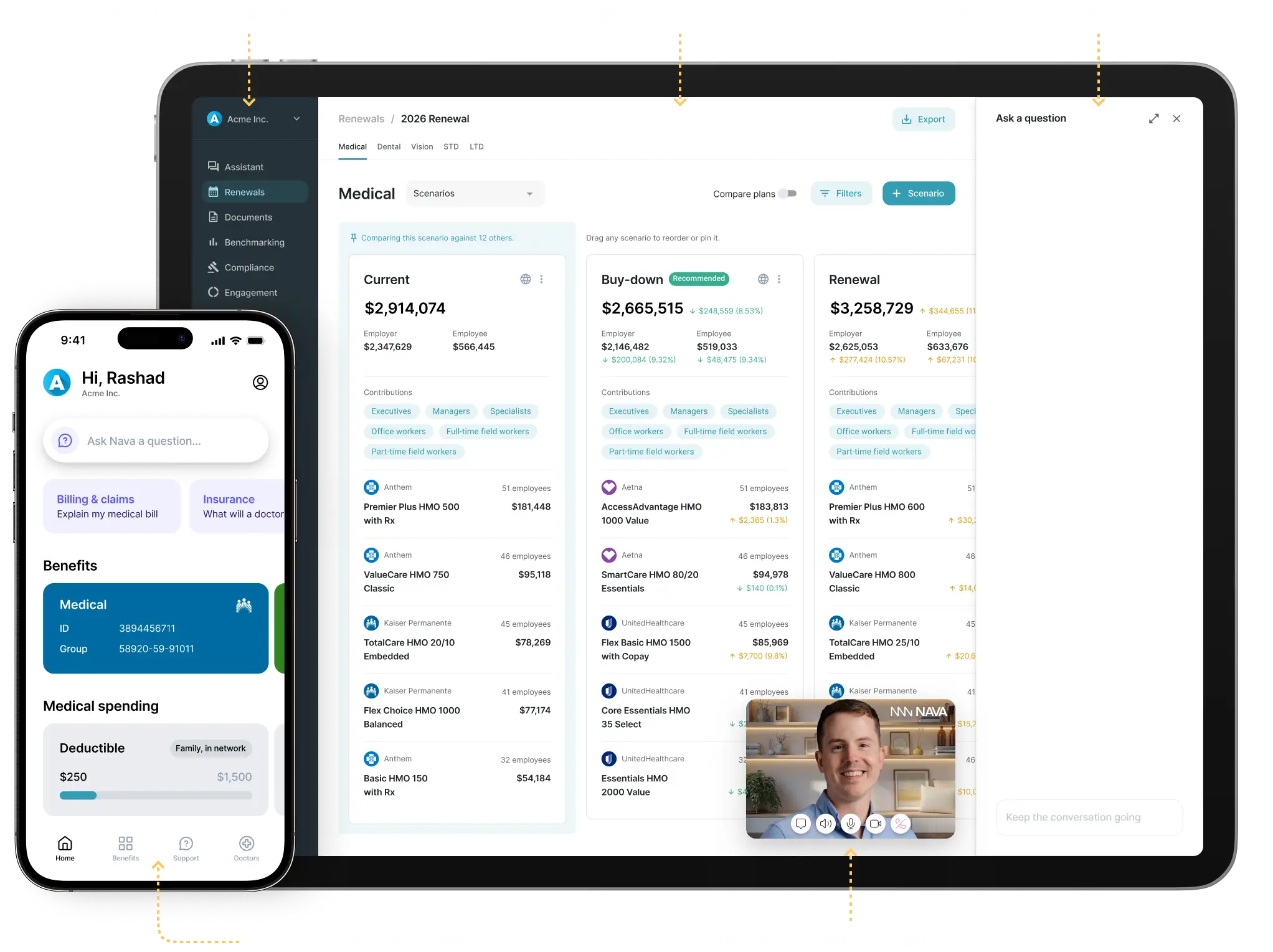 Image of the Nava HQ platform on a mobile phone and a desktop screen