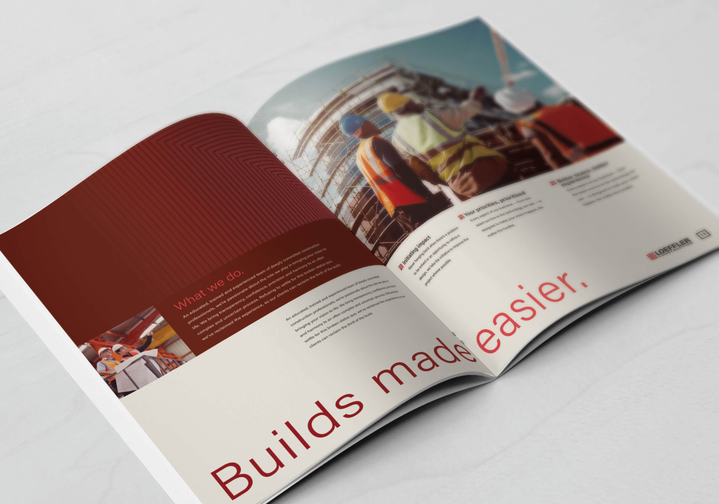 brochure design of Loeffler Contruction's firm profile document