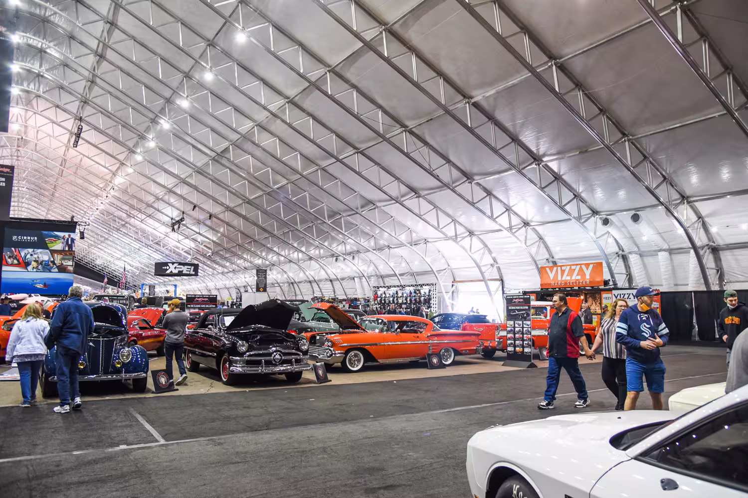 Trade show event inside a large tent