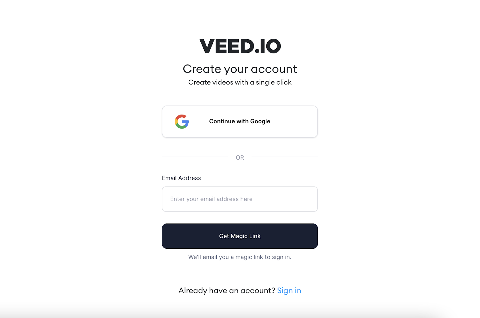 VEED signup page