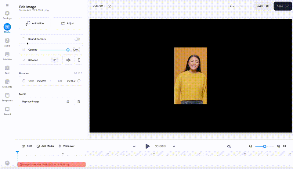 GIF showing how to set 9:16 aspect ratio on VEED's online video editor.