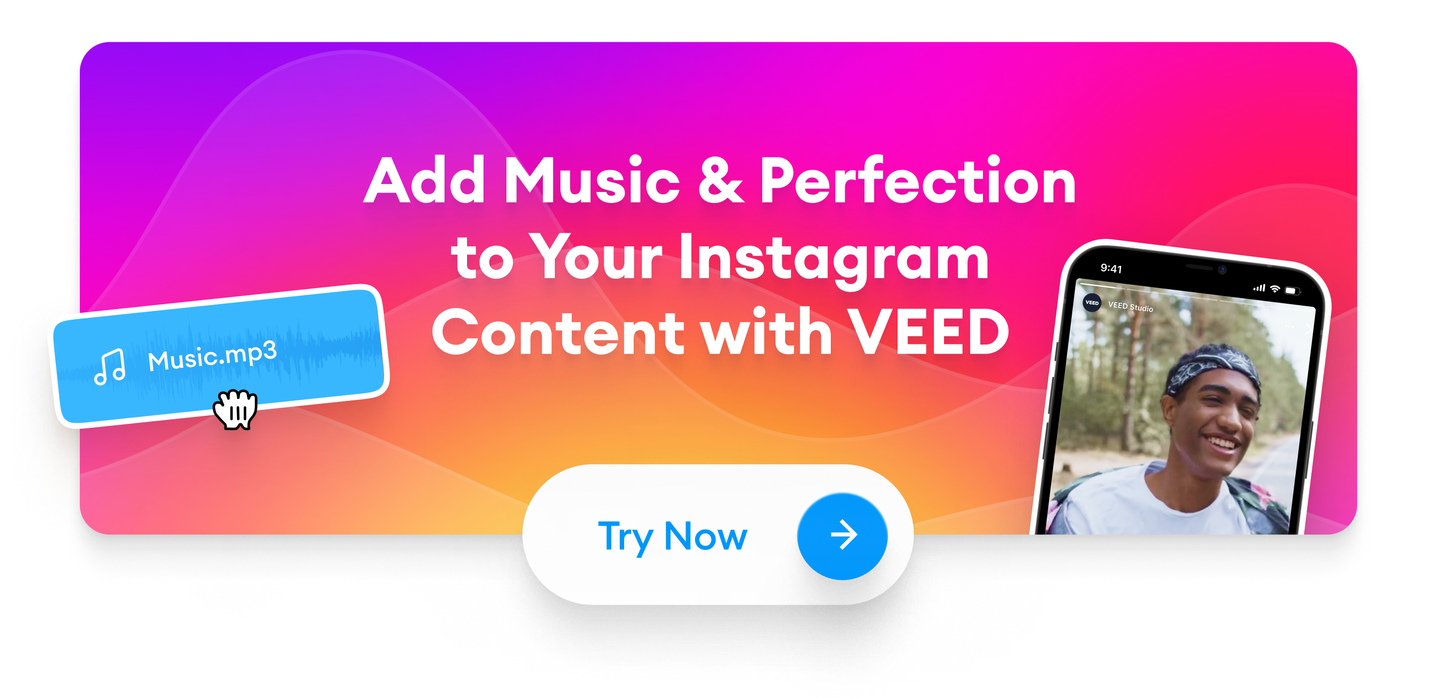 Call to action inviting readers to add music to their Instagram content with VEED.