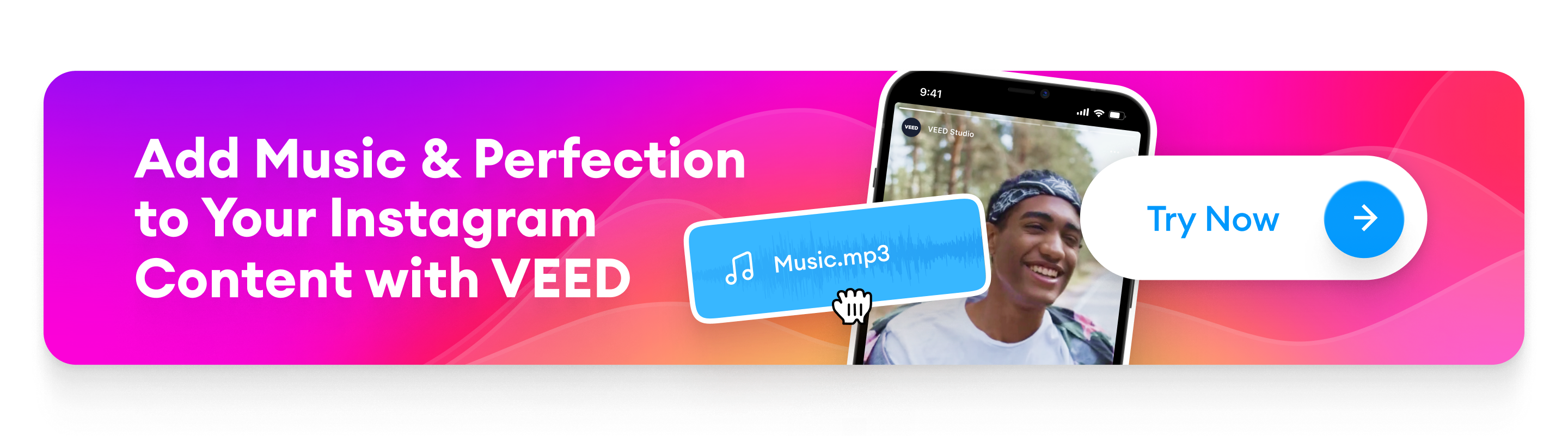 Call to action inviting readers to add music to their Instagram content with VEED.