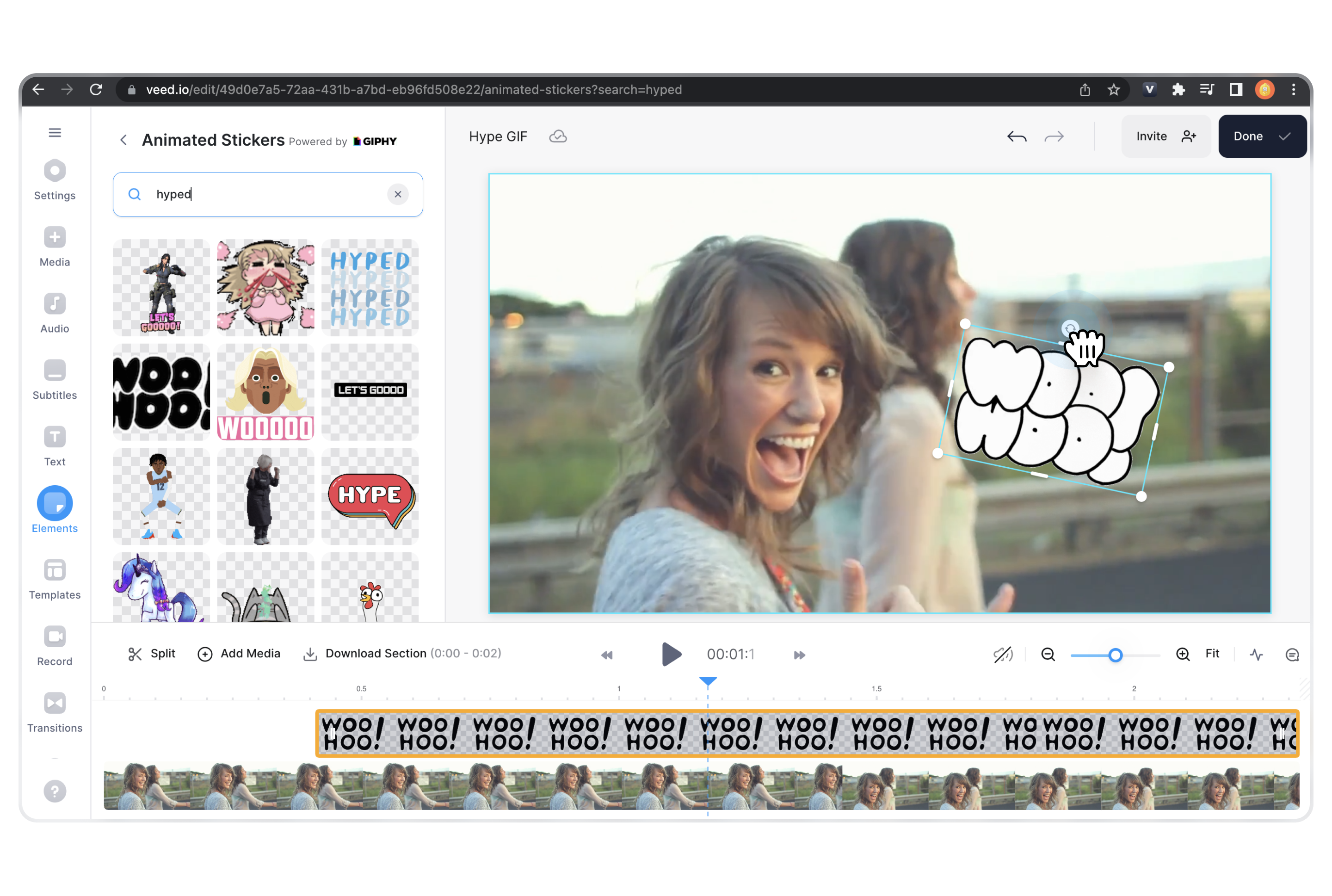 Snapshot of animated stickers on VEED.