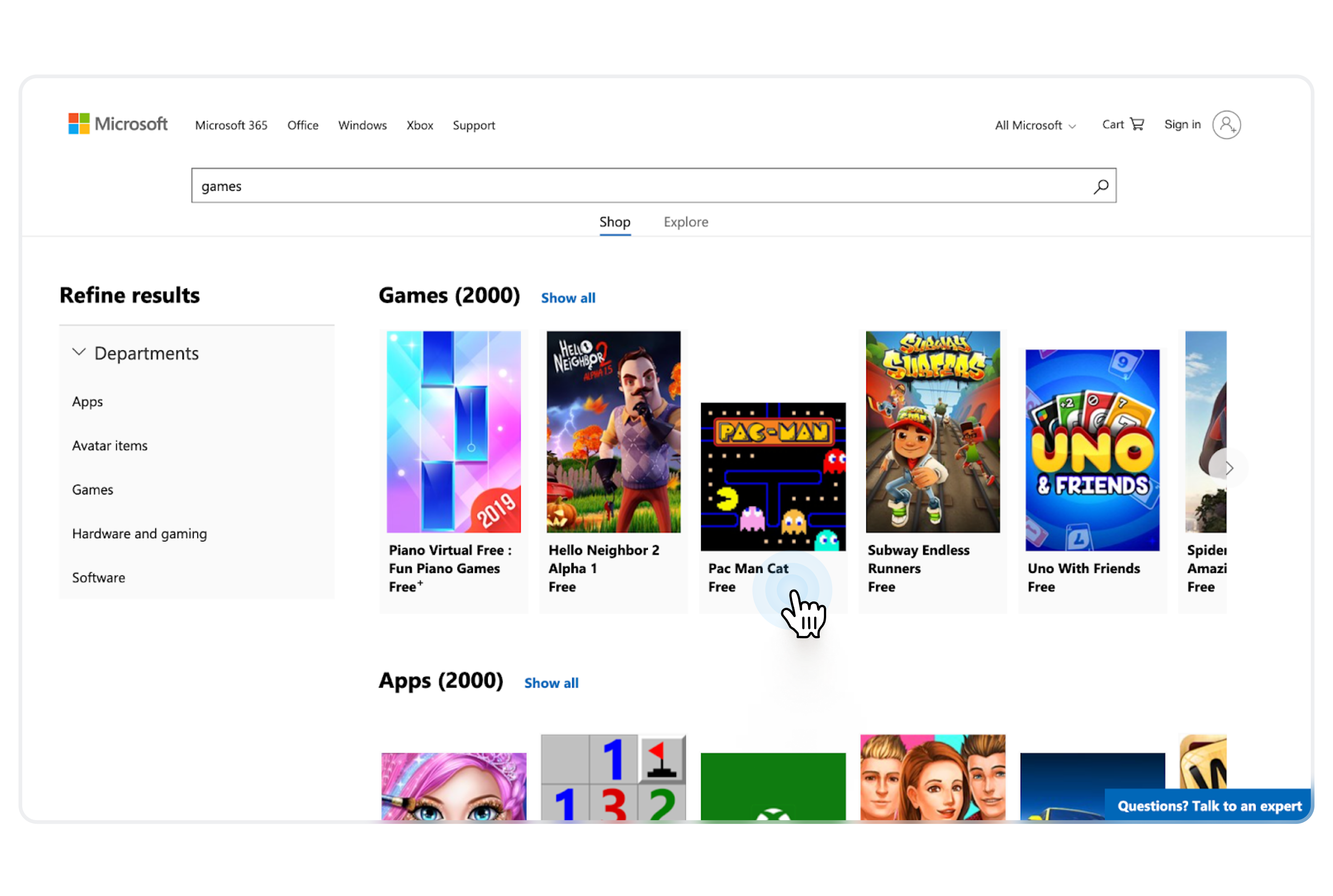 Snapshot of Microsoft store